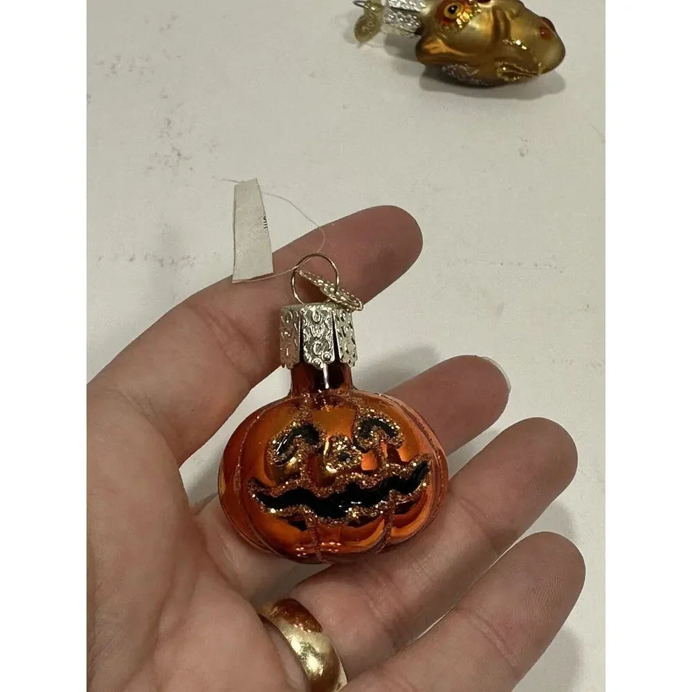 Old World‎ Christmas Glass Christmas Ornament OWC Small Pumpkin + Owl Both RARE